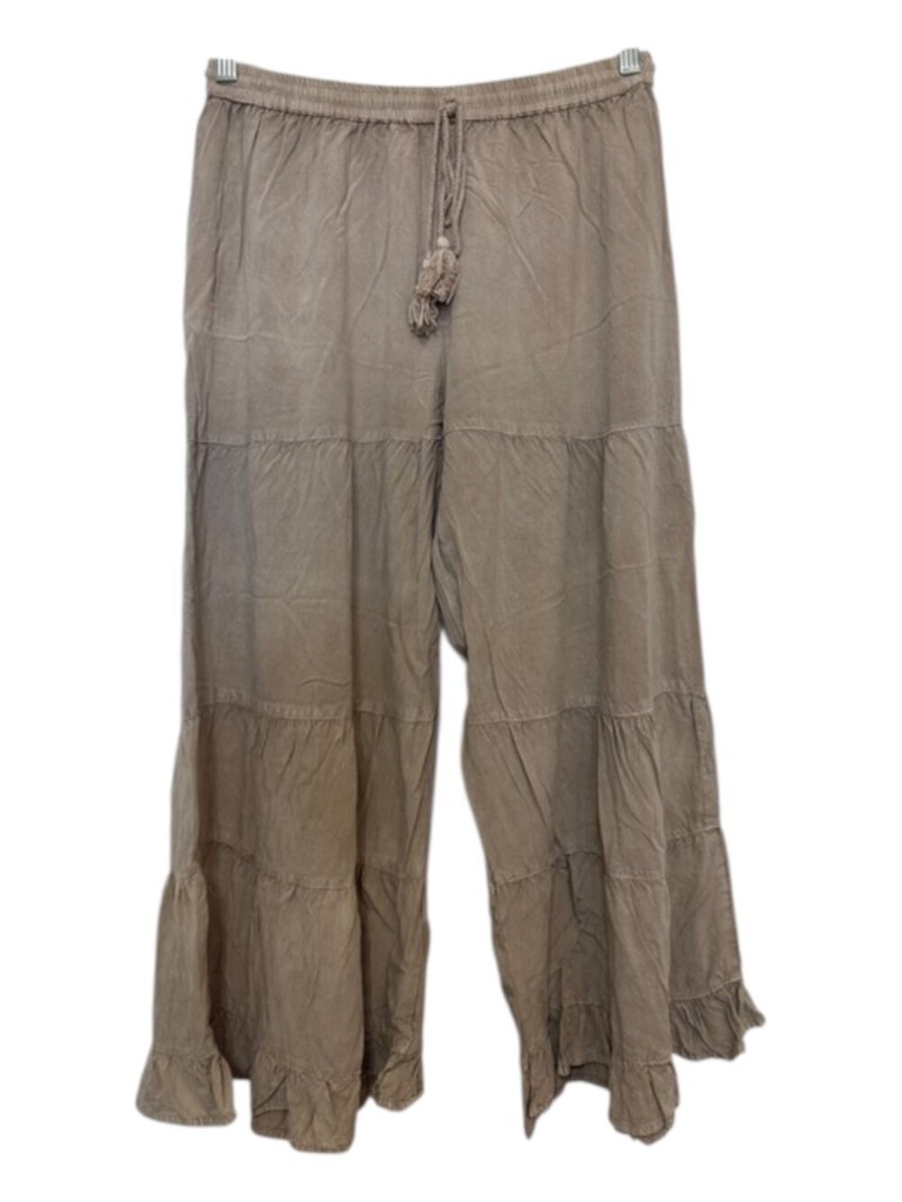 Cute Options Boho Tiered Wide-Leg Drawstring Pants Women's "Free Size" in Taupe